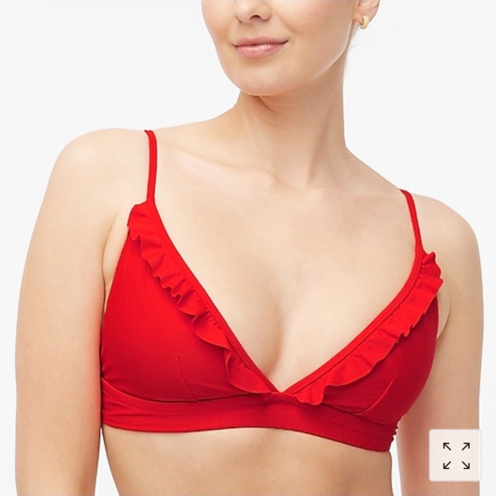 JCrew Factory Red Ruffle French Bikini Top